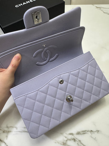 CHANEL CF25 Medium 21K香芋紫銀扣 牛皮 caviar