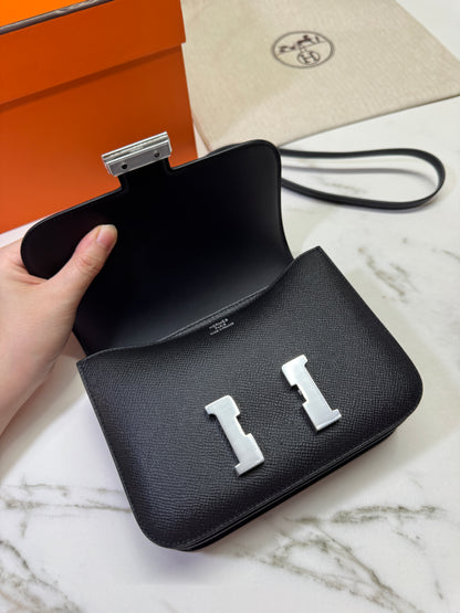 HERMES Mini Constance 新版 附鏡子 黑銀 Epsom PHW