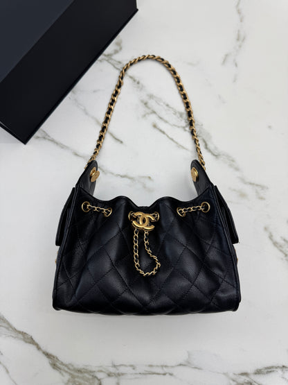 CHANEL Mini 25 Bag 黑色荔枝皮 金扣 Caviar Calfskin GHW