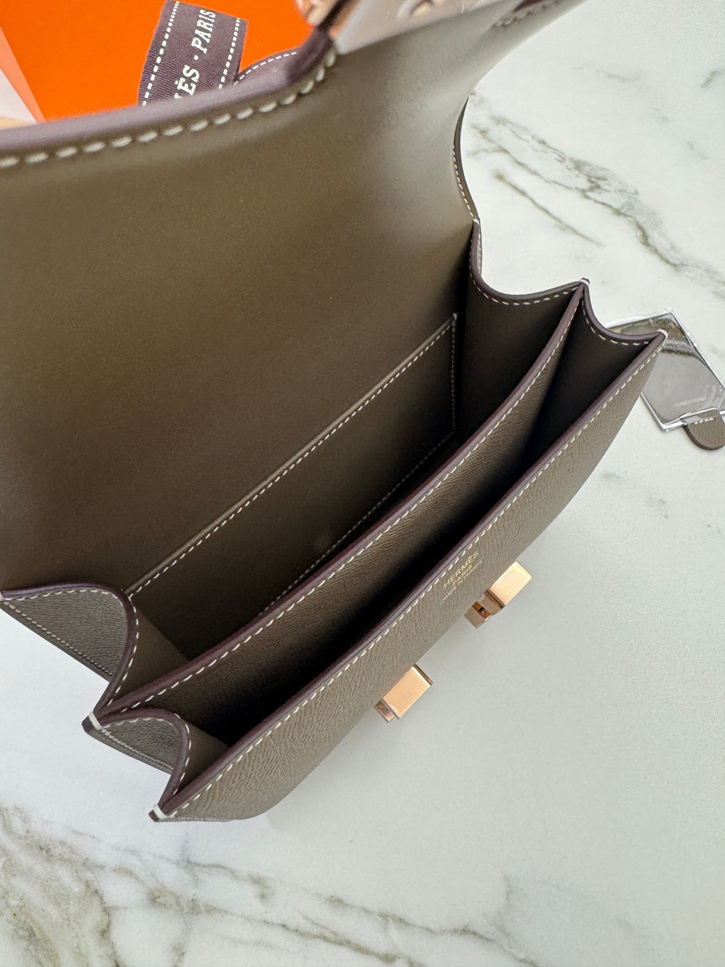 HERMES Mini Constance 大象灰 Epsom 玫瑰金扣