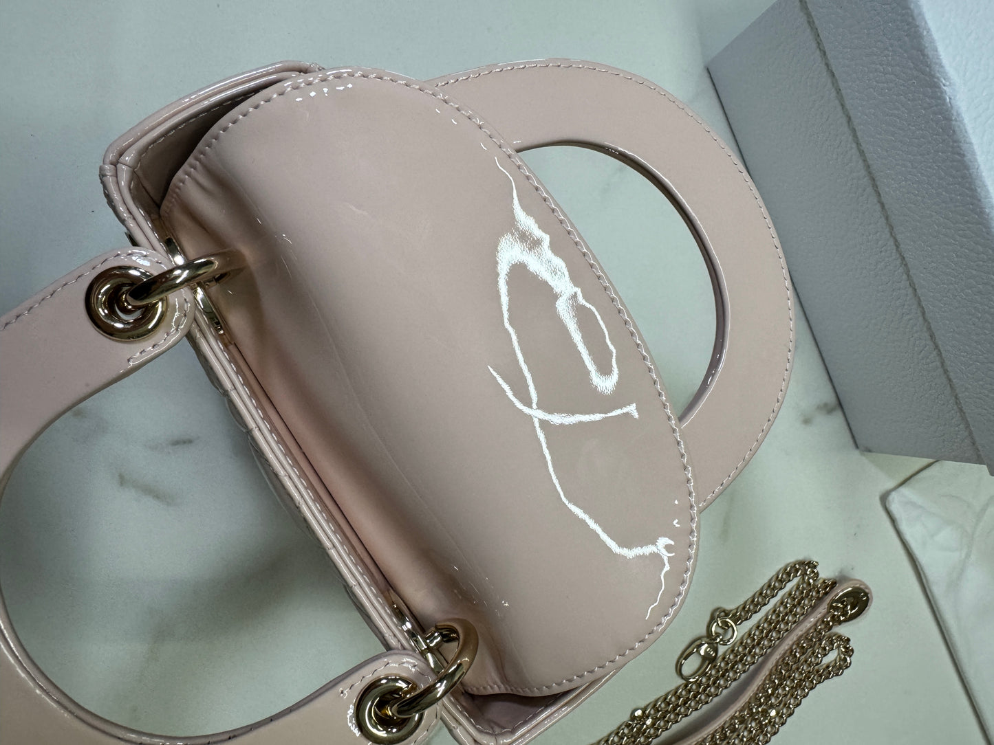 DIOR Lady Mini 三格 漆皮 淡粉 light Pink