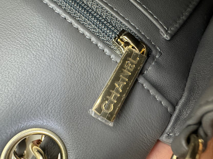 CHANEL Mini CF 深灰色羊皮淺金扣