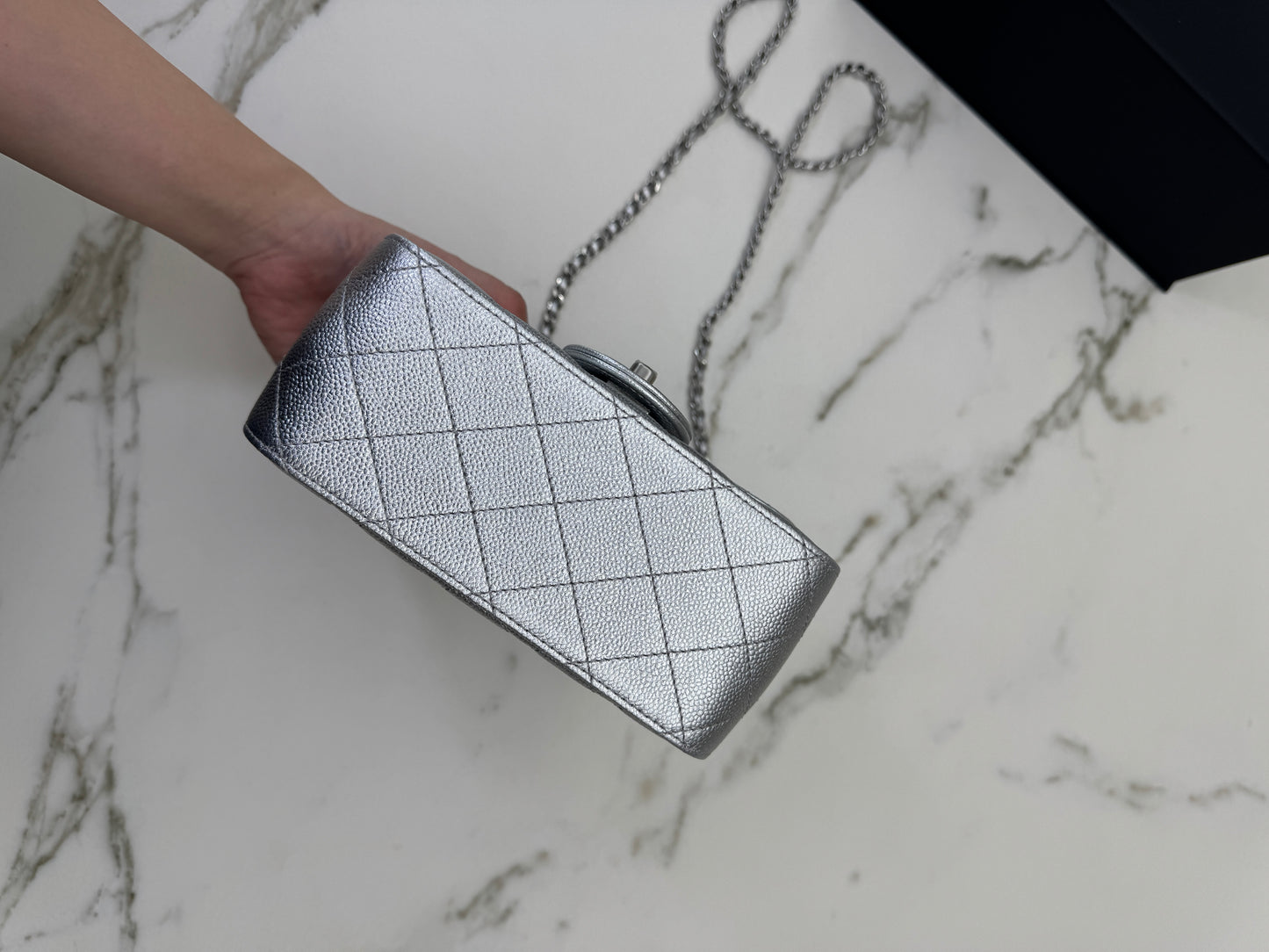 CHANEL 25B調節扣 銀色方胖子 Mini CF Square Caviar Calfskin