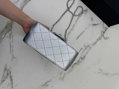 CHANEL 25B調節扣 銀色方胖子 Mini CF Square Caviar Calfskin