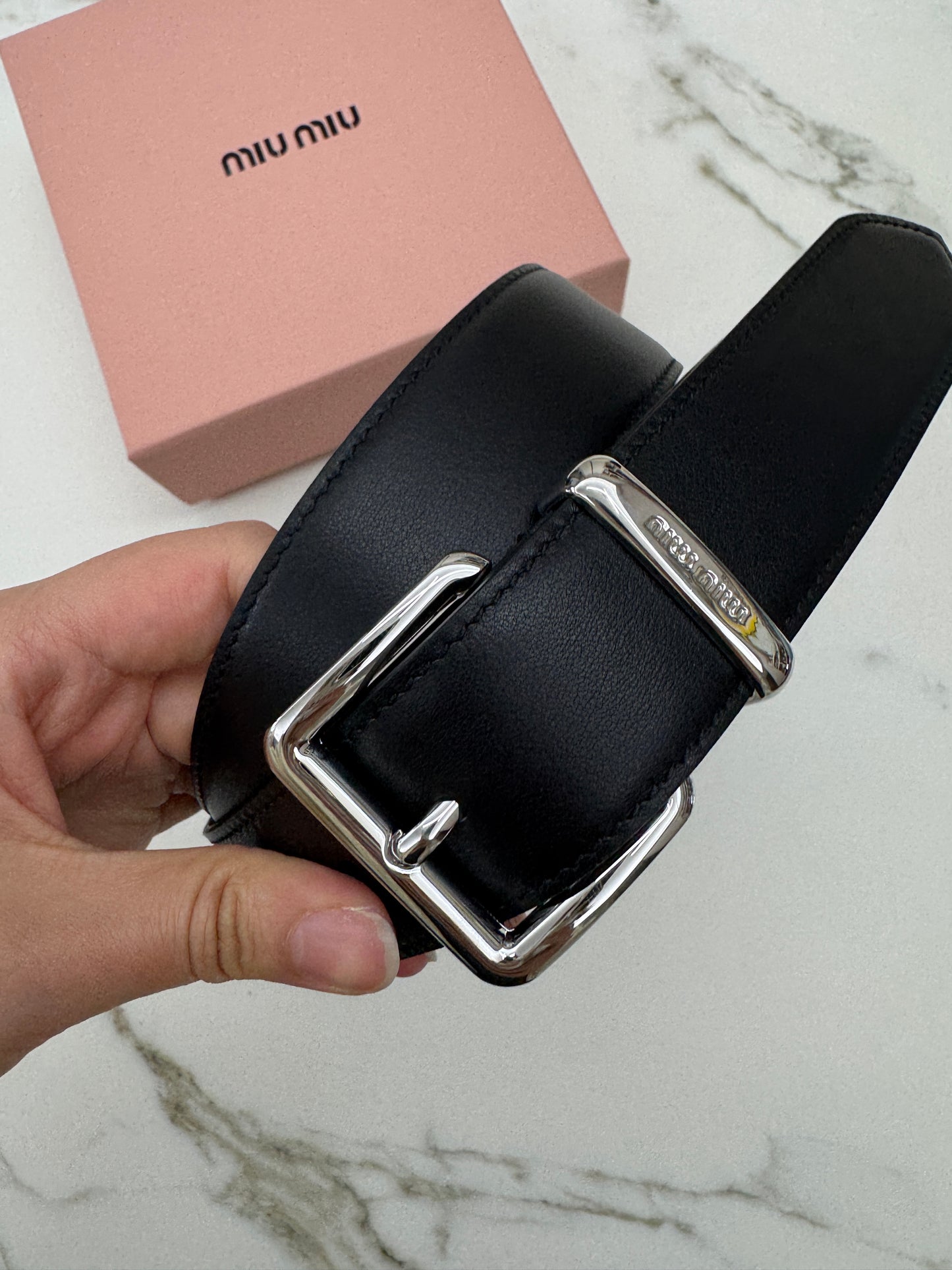 MIU MIU 黑銀皮帶 30mm