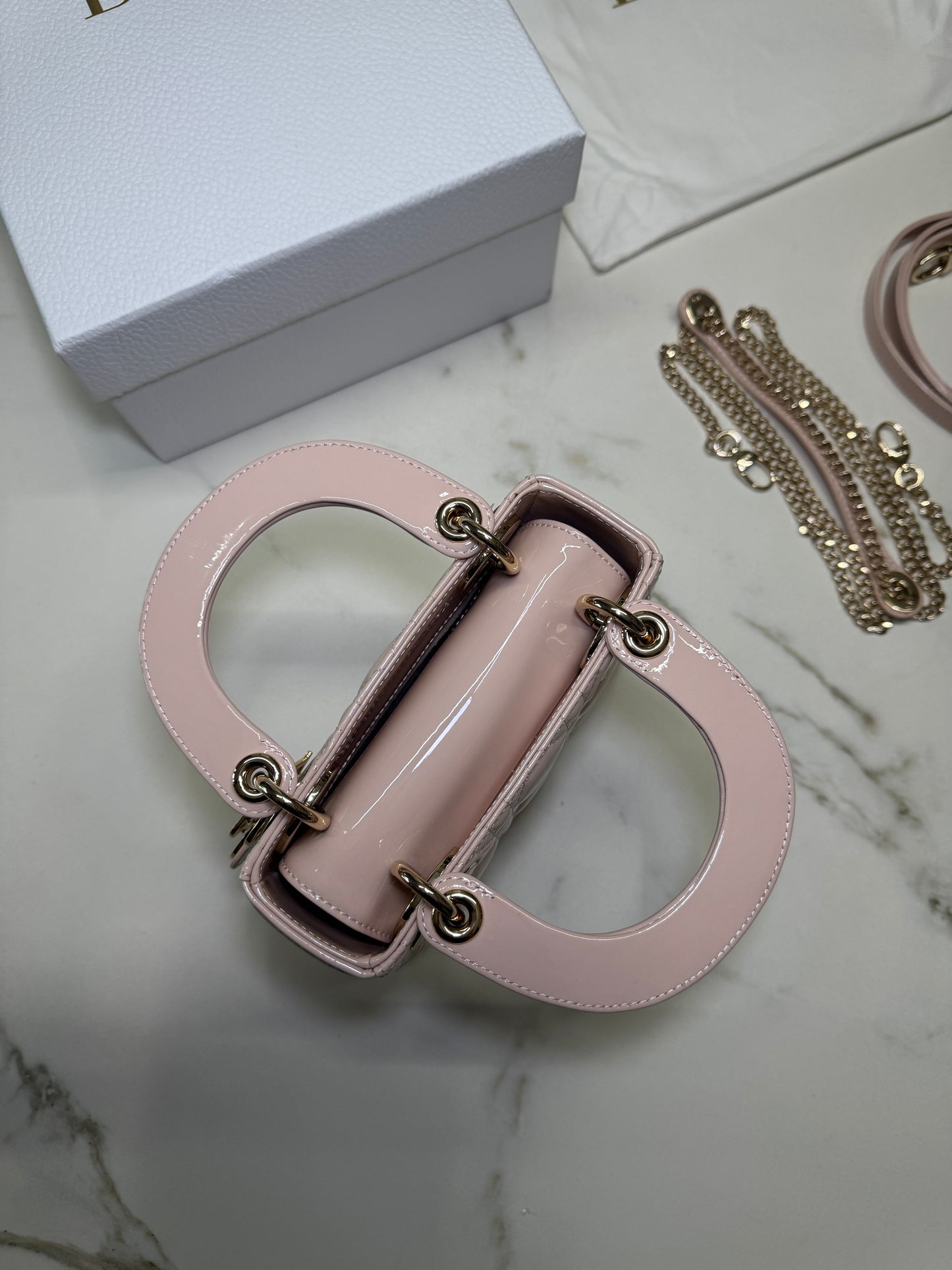 DIOR Lady Mini 三格 漆皮 淡粉 light Pink
