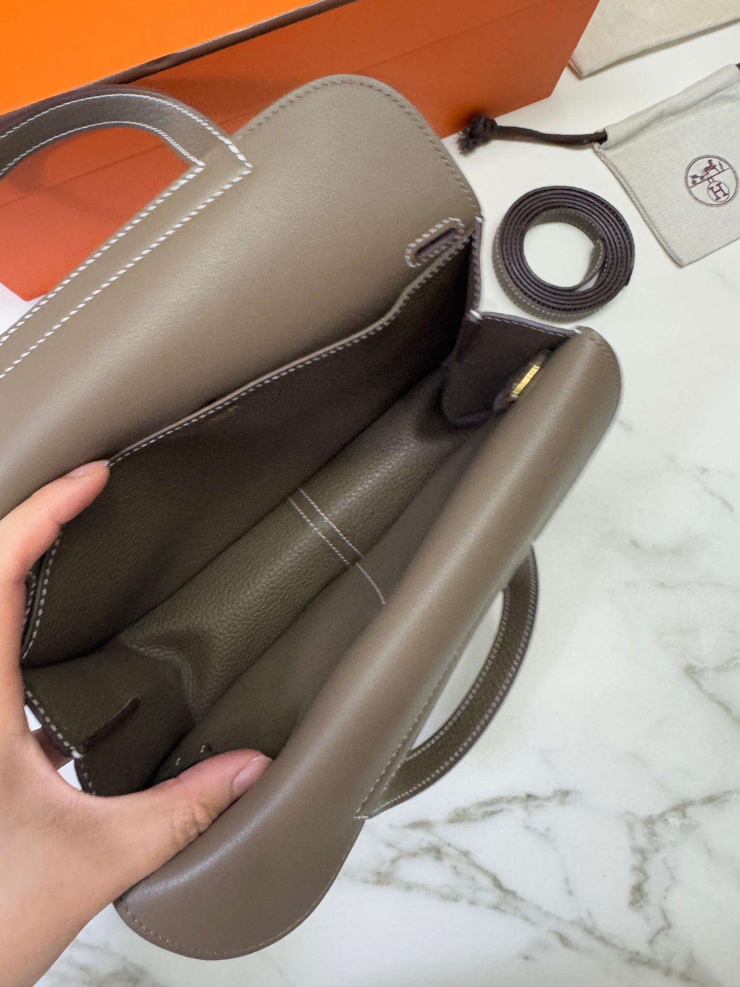 HERMES Halzan 25 大象灰金扣