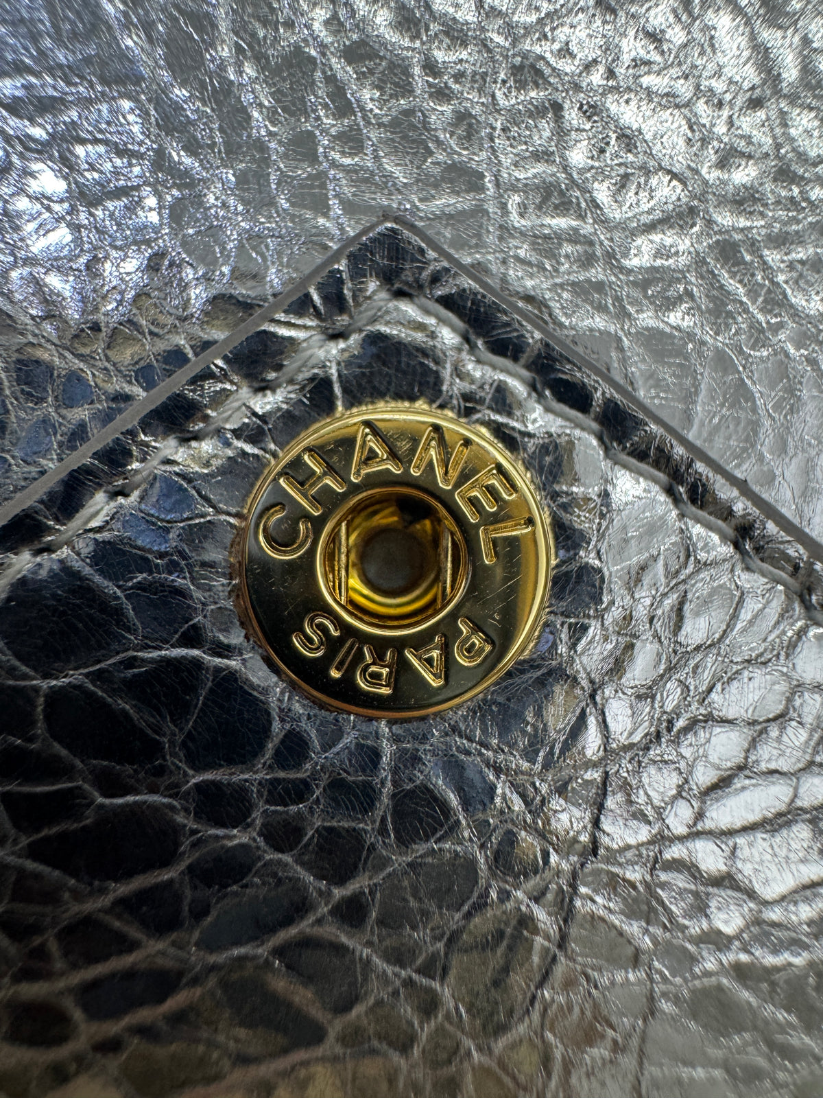 CHANEL 26X 信封卡包包掛 爆裂銀
