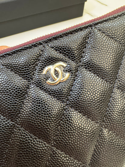 CHANEL 一字零錢包 牛皮 淡金扣