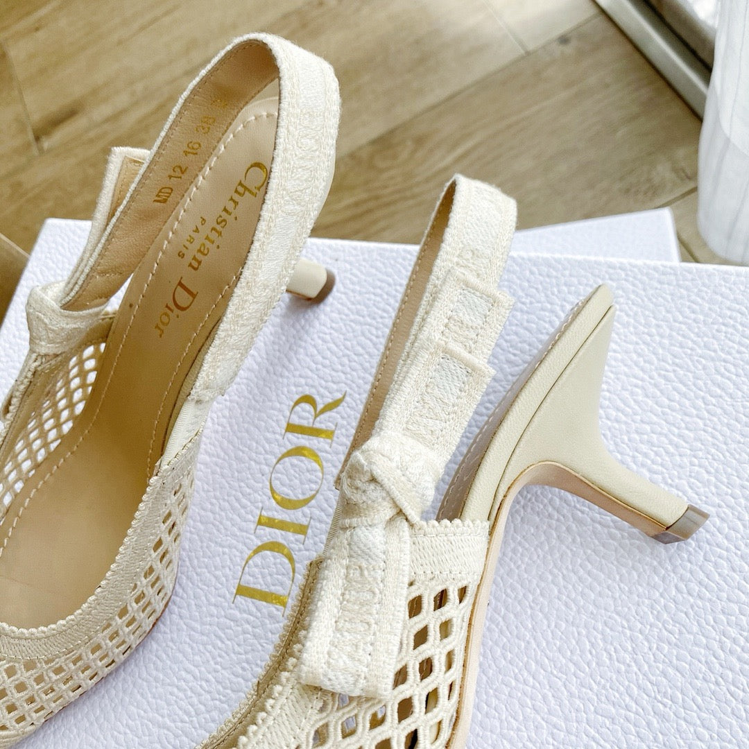 DIOR J'adior Slingback 鏤空藤格紋 奶白/裸粉/黑 平底 貓跟 高跟