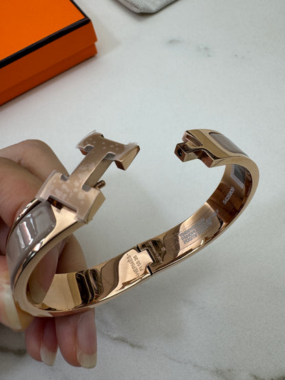 HERMES Clic H Bracelet 奶茶灰玫瑰金扣 Marron Glace Rose Gold