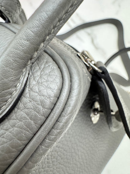 HERMES Mini Lindy 積雨雲灰銀扣 0L Gris Meyer PHW
