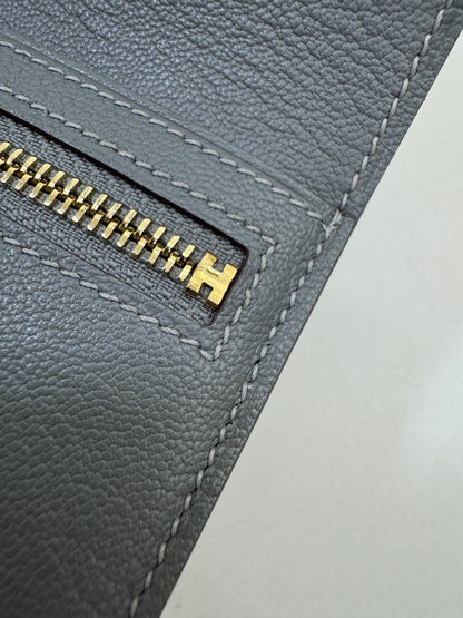 HERMES Bearn Compact Wallet 鱷魚皮珍珠灰金扣 Gris Perle Crocodile GHW