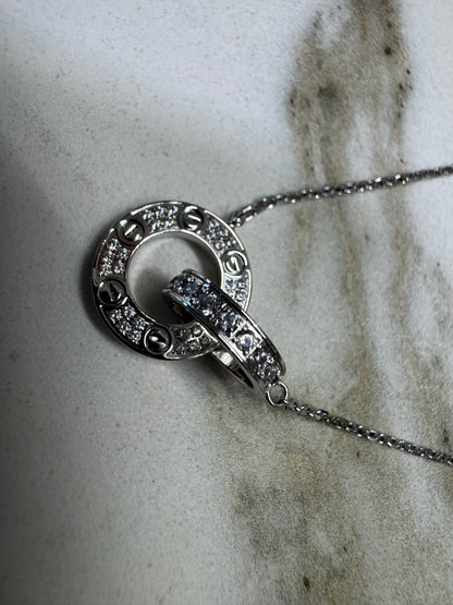 CARTIER Love 滿天星項鏈 白金色 【純銀電鍍18K金+莫桑鑽】