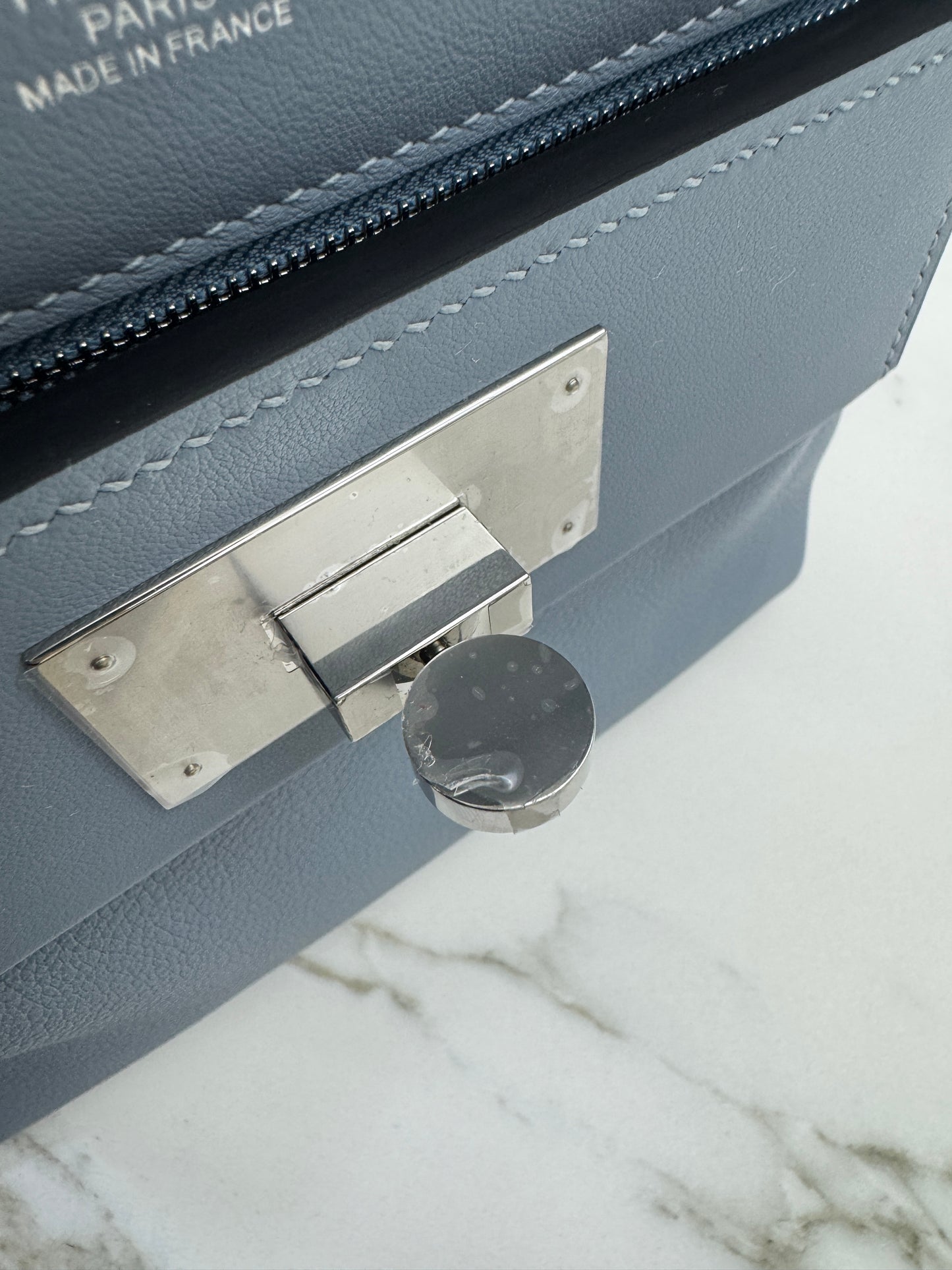 HERMES Mini 2424 亞麻藍銀扣 Evercolor Blue Lin PHW