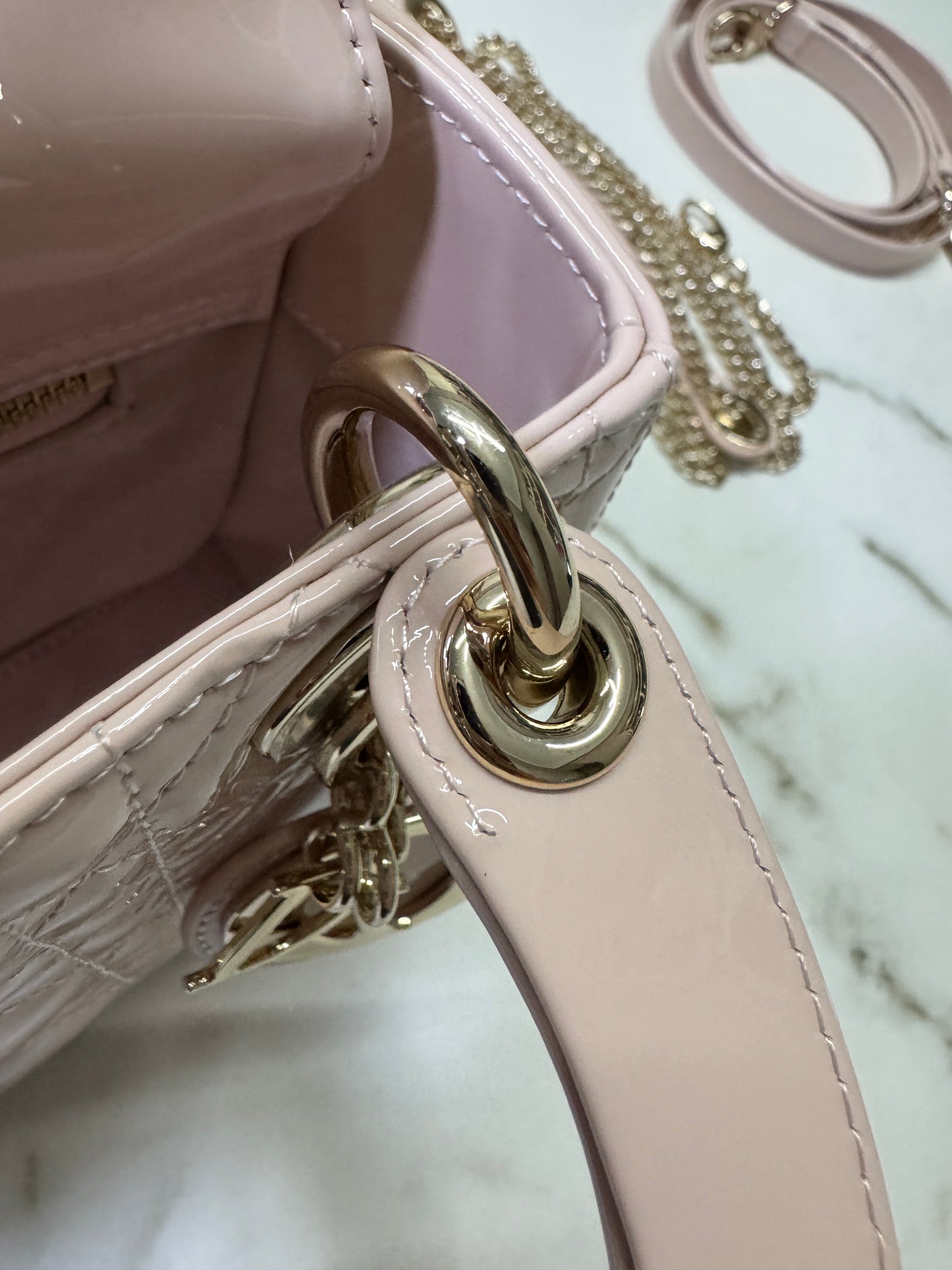 DIOR Lady Mini 三格 漆皮 淡粉 light Pink