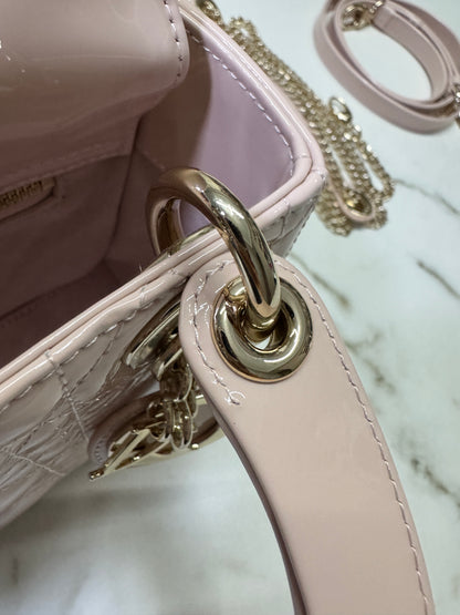 DIOR Lady Mini 三格 漆皮 淡粉 light Pink