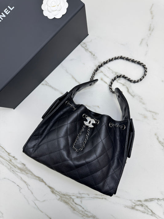 CHANEL 25Bag Small 黑銀小號 荔枝牛皮 Caviar Calfskin