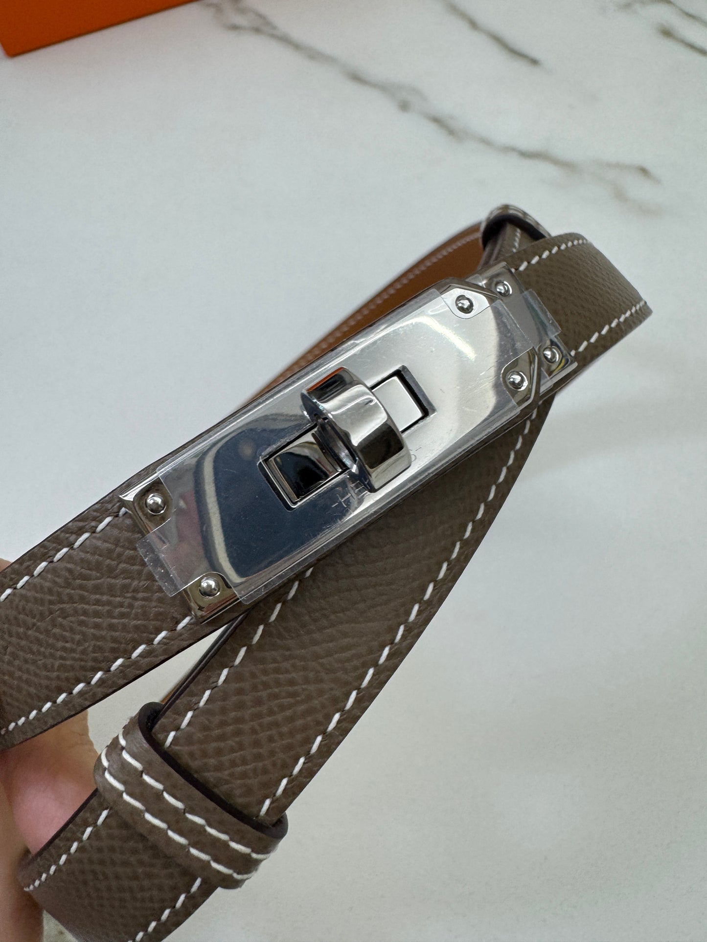 HERMES Kelly Belt 大象灰銀扣（手縫蠟線）