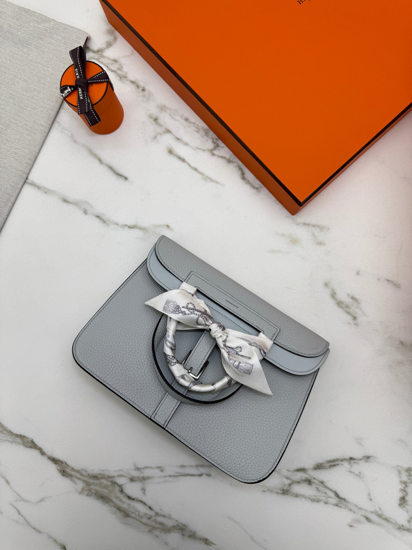 HERMES Halzan 25 聖杯藍銀扣 Bleu Pale