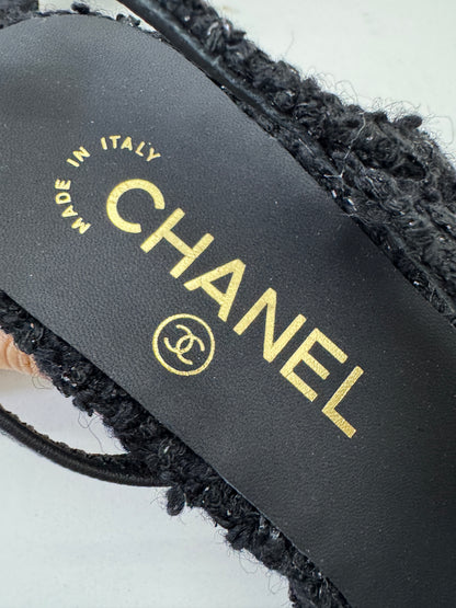 CHANEL 25A粗毛呢 Slingback