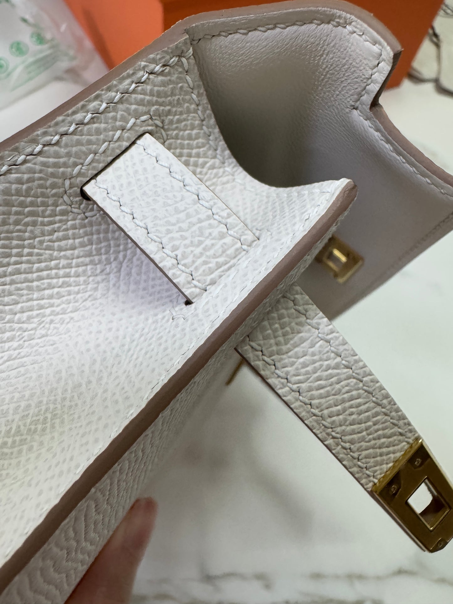 HERMES Mini Kelly II 奶昔白金扣 Epsom Craie GHW