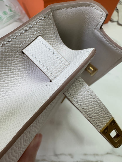 HERMES Mini Kelly II 奶昔白金扣 Epsom Craie GHW