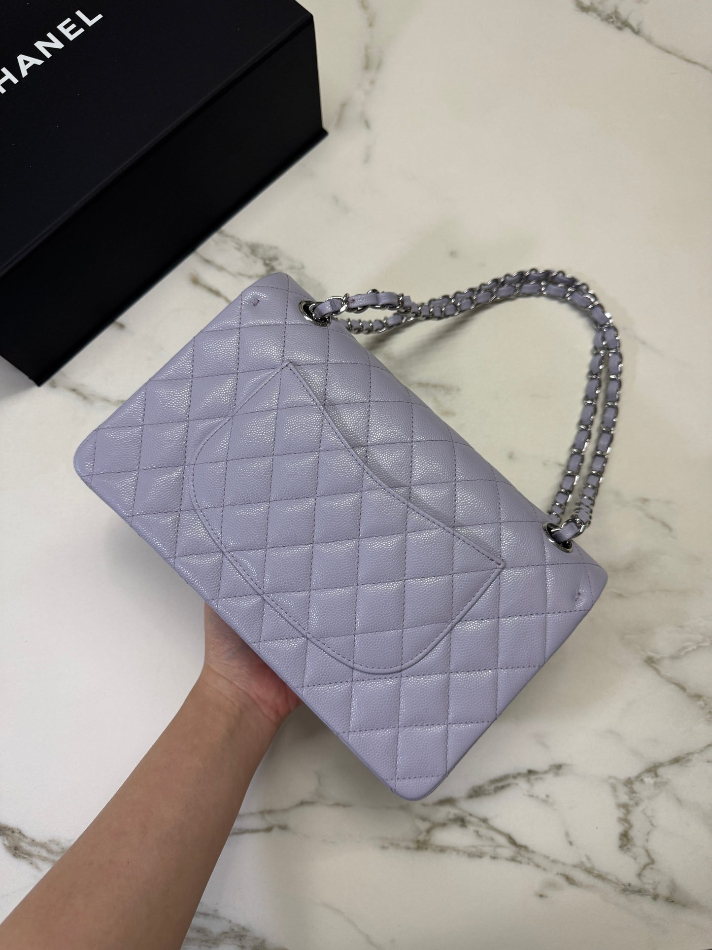 CHANEL CF25 Medium 21K香芋紫銀扣 牛皮 caviar