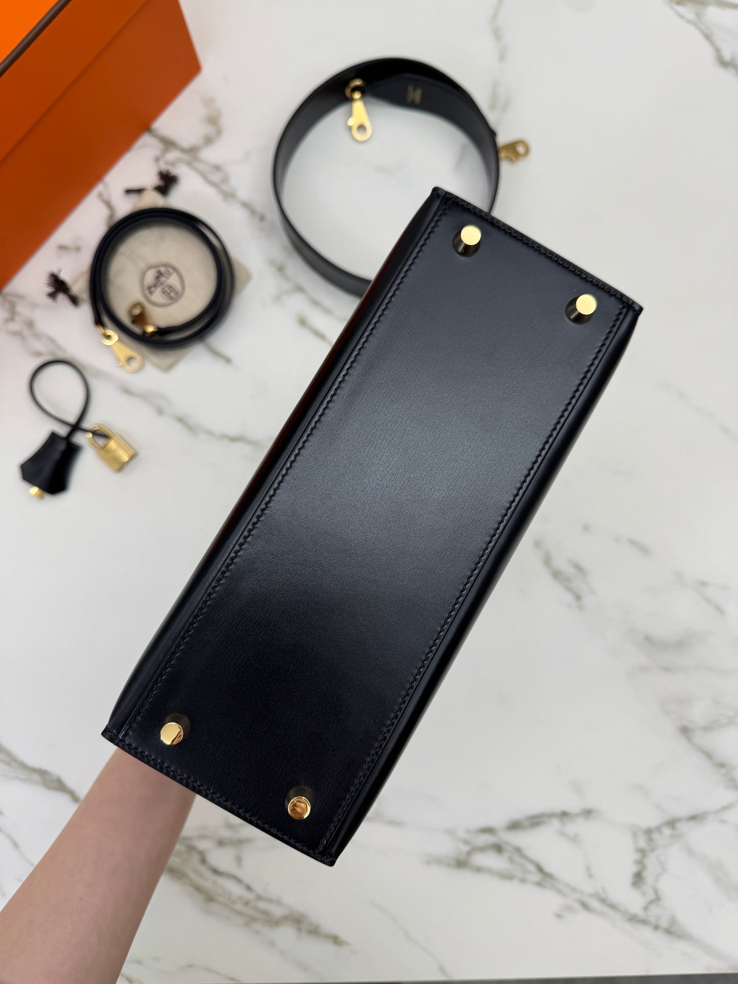 HERMES Kelly 25 黑色外縫金扣 Box Leather Sellier Noir GHW