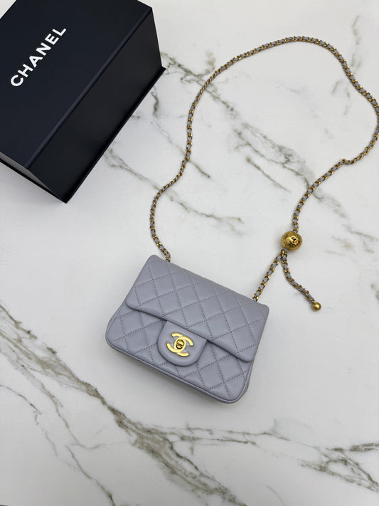 CHANEL Mini CF17 金球方胖子淺灰