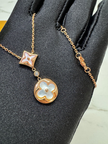 LV Color Blossom 粉貝母x白貝母 玫瑰金項鏈