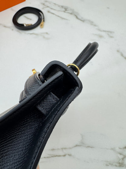 HERMES Mini Kelly II 黑金 Epsom Noir GHW