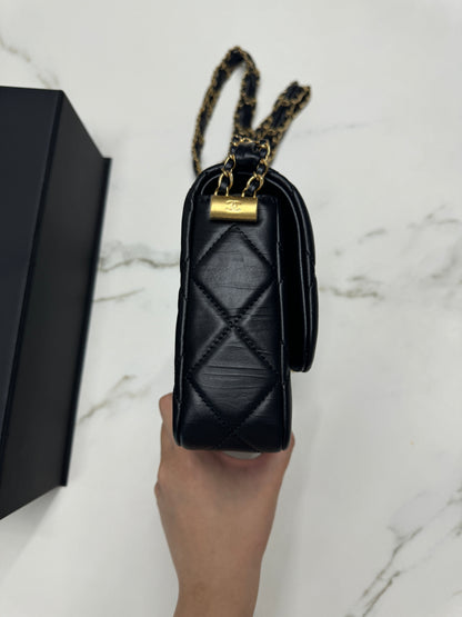 CHANEL 19系列 豆腐包 皺摺牛皮 黑色