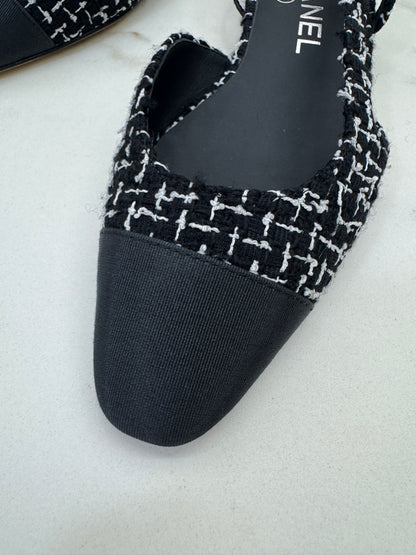 CHANEL Slingback Tweed 黑白粗花呢