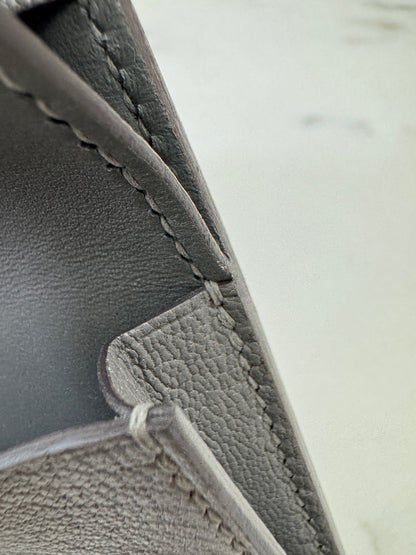 HERMES Bearn Mini Wallet 積雨雲灰山羊皮 金扣 Gris Meyer GHW