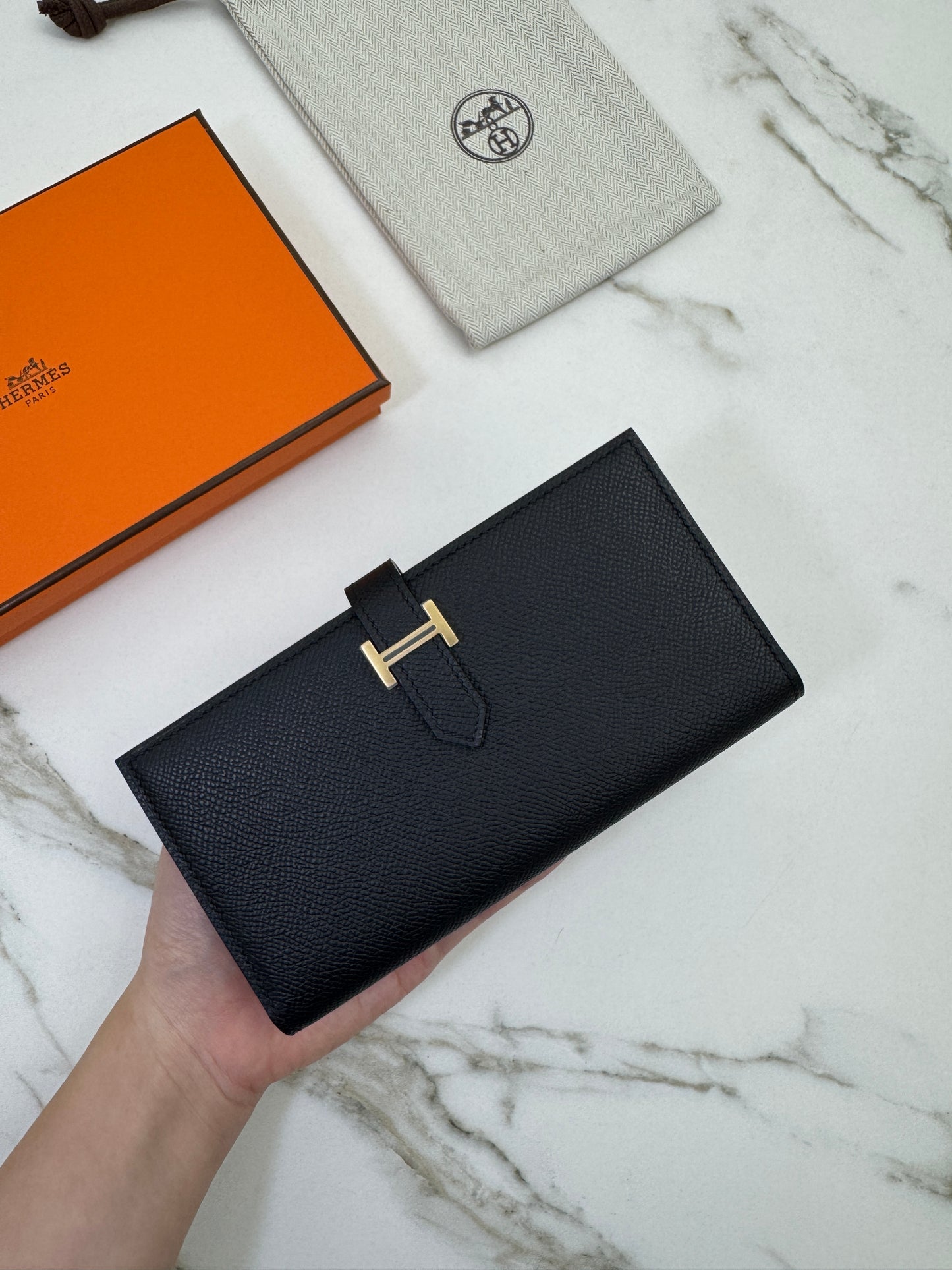HERMES Bearn Wallet 長款 黑色金扣 Epsom