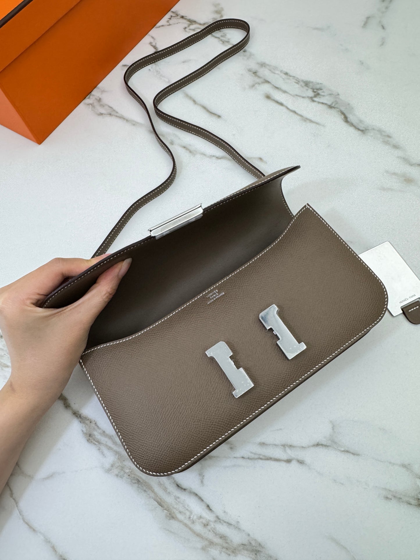 HERMES Constance Elan 大象灰銀扣 Epsom Etoupe PHW
