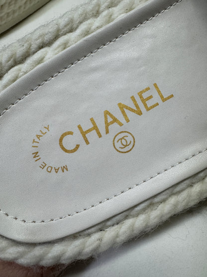 CHANEL 白銀色 厚底拖鞋