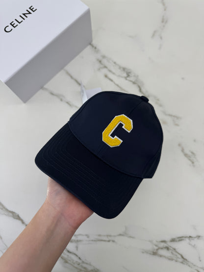 CELINE 黃色C字鴨舌帽 藏藍色