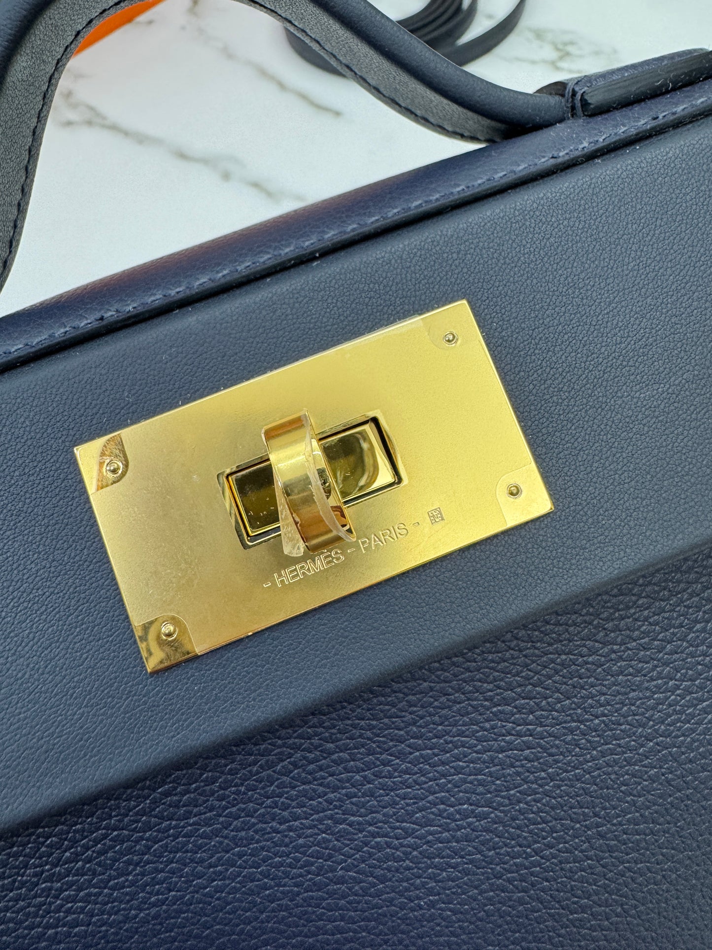 HERMES Mini 2424 午夜藍金扣 Evercolor 2Z Bleu Nuit GHW