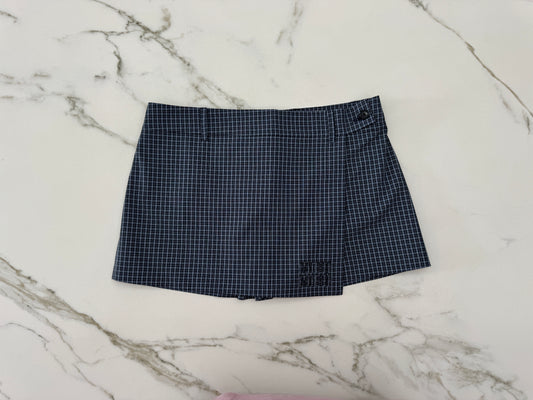 MIU MIU 26SS灰藍格紋短裙褲