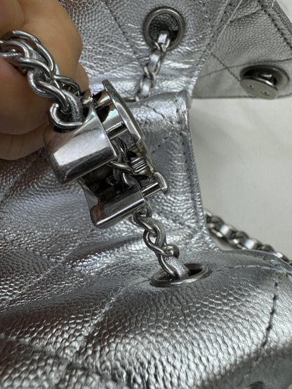 CHANEL Mini 25 Bag 銀色荔枝皮銀扣 Silver Caviar Calfskin PHW