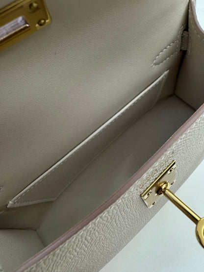 HERMES Mini Kelly II 奶昔白金扣 Epsom GHW