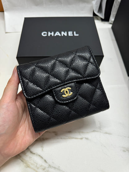 CHANEL CF三摺錢包 黑金 HAAS牛皮