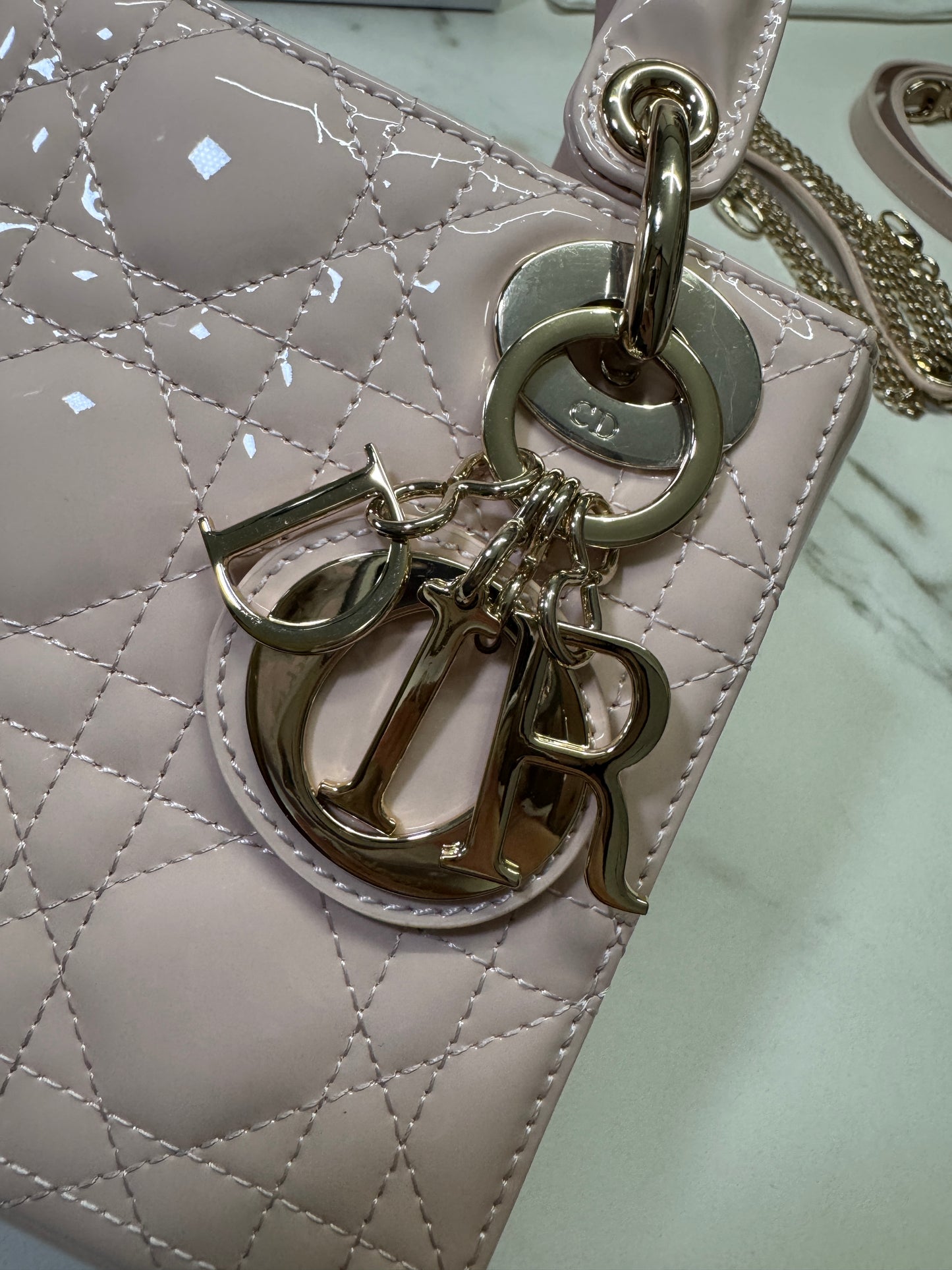 DIOR Lady Mini 三格 漆皮 淡粉 light Pink