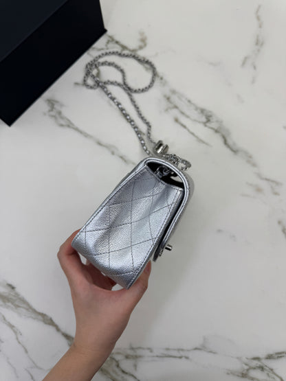CHANEL 25B調節扣 銀色方胖子 Mini CF Square Caviar Calfskin