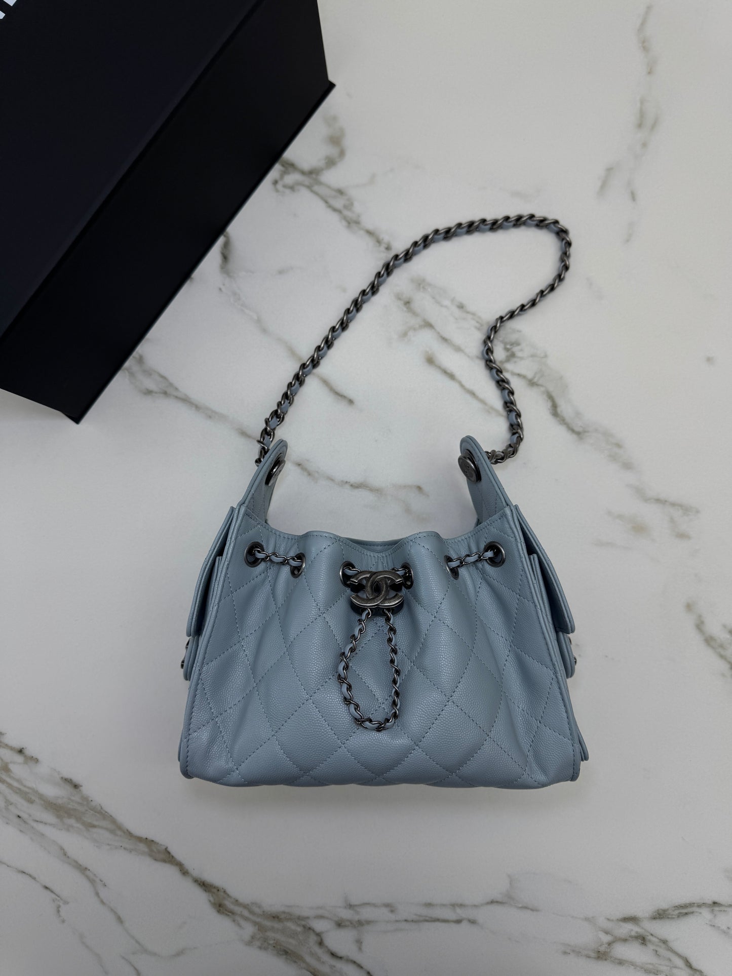 CHANEL Mini 25 Bag 霧霾藍銀扣