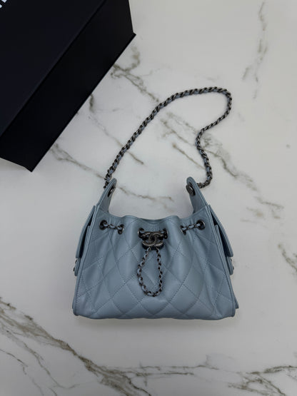 CHANEL Mini 25 Bag 霧霾藍銀扣