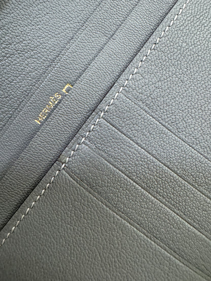 HERMES Bearn Compact Wallet 鱷魚皮珍珠灰金扣 Gris Perle Crocodile GHW