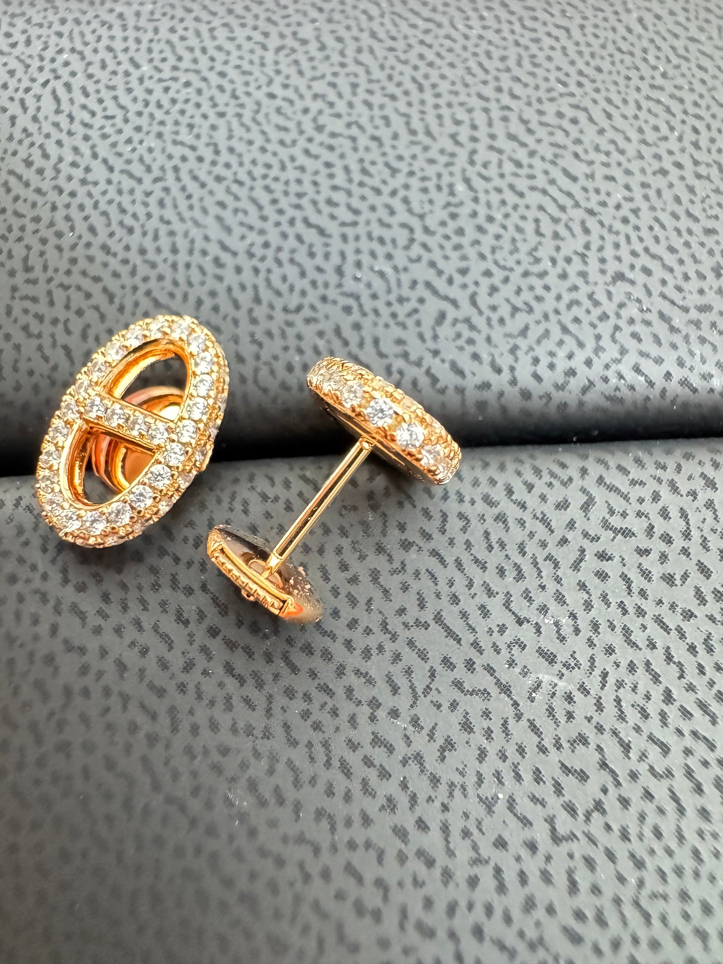 HERMES 豬鼻滿鑽玫瑰金耳環